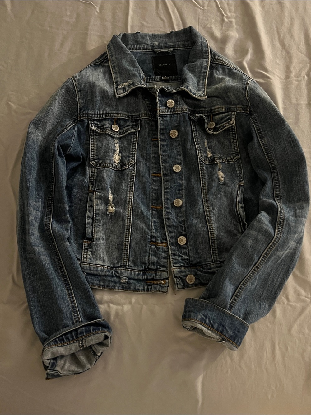 Women's Distressed Denim Jacket - Dark Blue